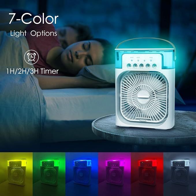 Portable Air Conditioner Fan, 3 Wind Speeds & 3 Spray Modes Mini Evaporative Air Cooler With 7 Colors LED Night Light, USB Rechargeable Fan For Home, Office