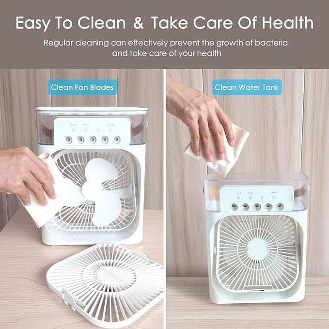 Portable Air Conditioner Fan, 3 Wind Speeds & 3 Spray Modes Mini Evaporative Air Cooler With 7 Colors LED Night Light, USB Rechargeable Fan For Home, Office